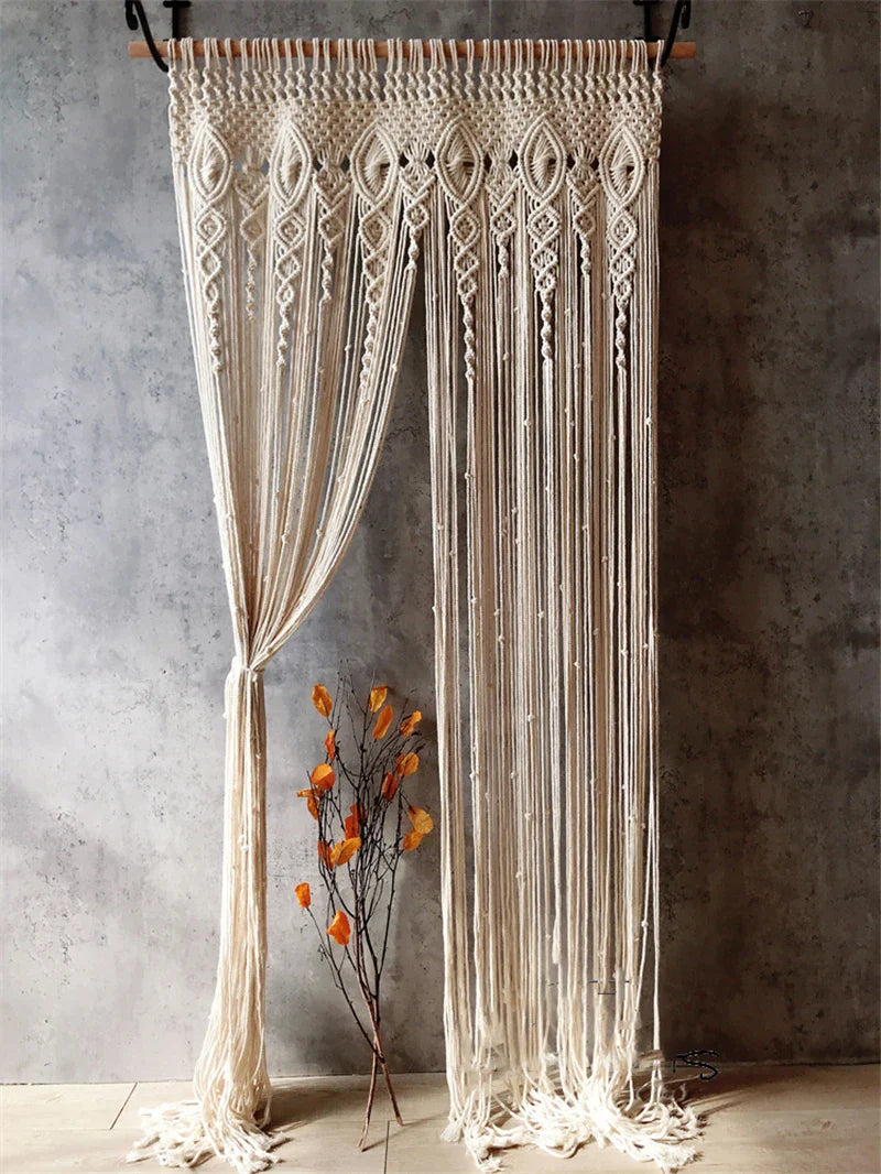 Macrame Cotton Door Curtain | Boho Wall Hanging Tapestry by Afralia™