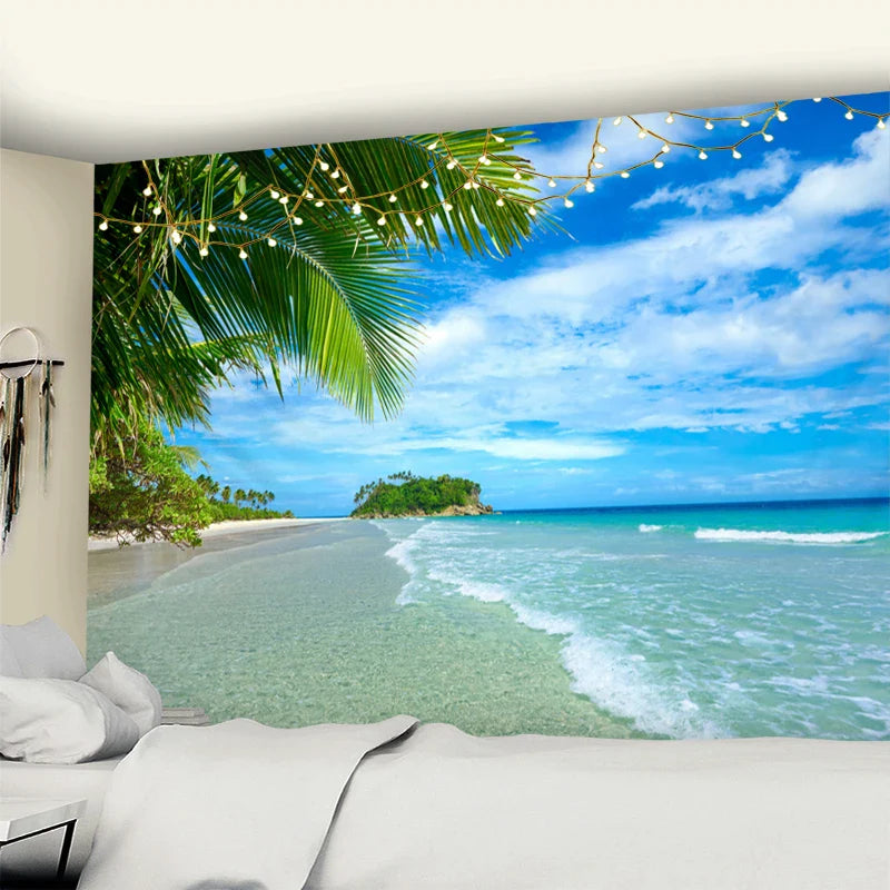 Afralia™ Beach Coconut Tree Mandala Tapestry Wall Hanging Psychedelic Bohemian Decor