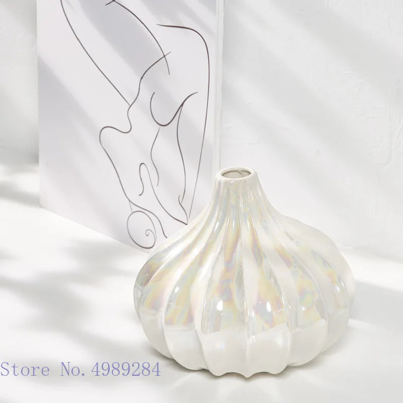 Afralia™ Ceramic Shell Vase - White Gloss - Abstract Irregular Design for Home Decor