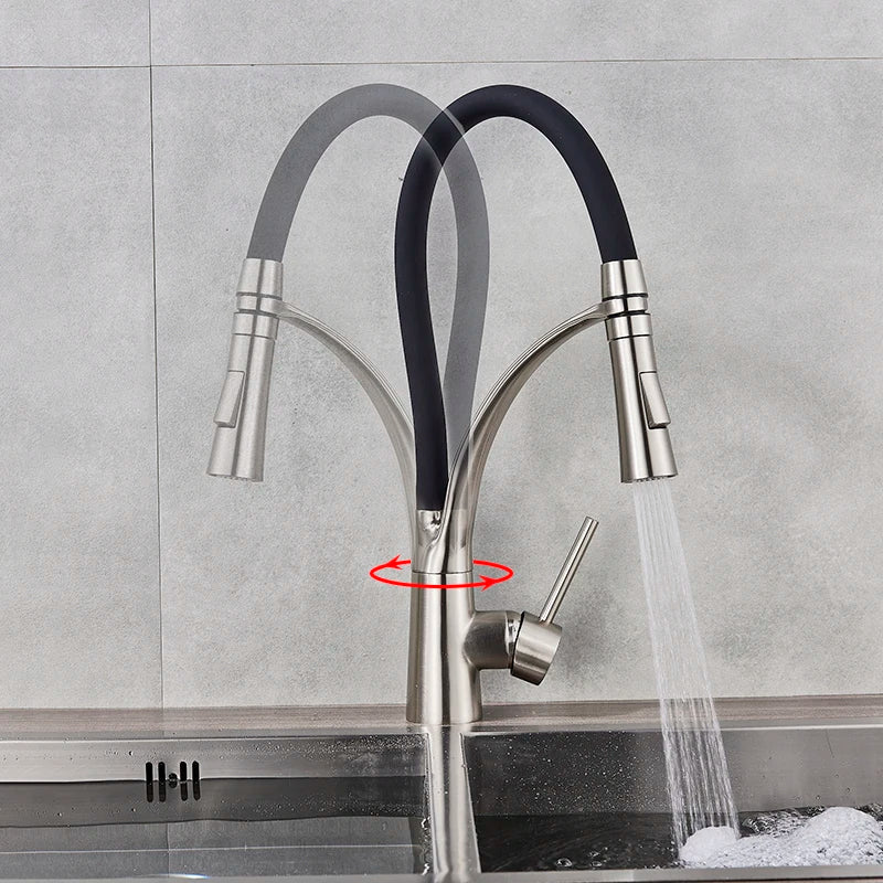 Afralia™ LED Swivel Pull Down Kitchen Faucet with Hot and Cold Water Mixer