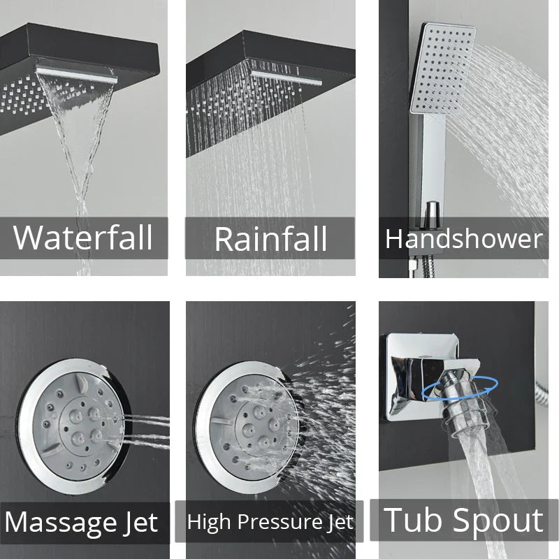 Afralia™ Waterfall Rainfall Massage Jets Shower Mixer Panel Head for Bath and Bathroom.