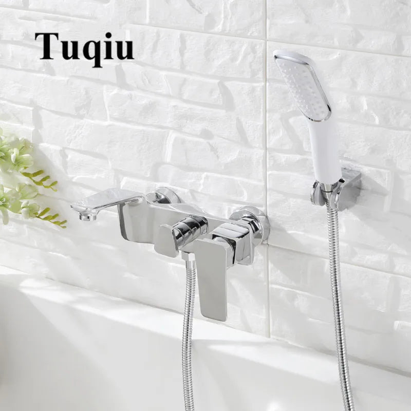 Afralia™ Gold & White Wall Mounted Bathtub Faucet, Brass Bath Shower Mixer