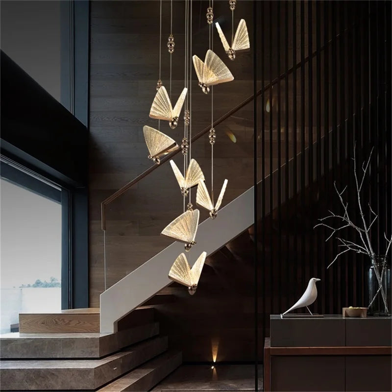 Afralia™ Nordic Butterfly Chandelier: Modern LED Pendant Lights for Home Stairs Hall