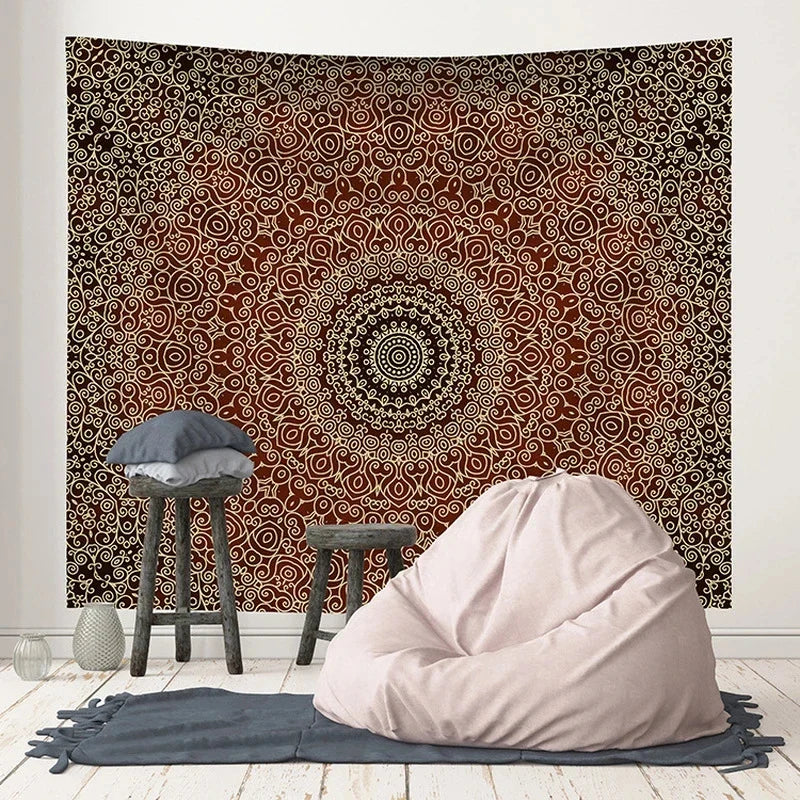 Afralia™ Pink Indian Mandala Print Boho Tapestry Wall Hanging Beach Towel Yoga Mat