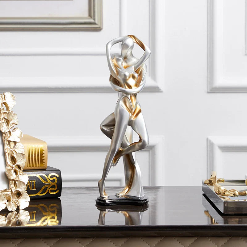 Afralia™ Silver Resin Abstract Sculpture for Home Decor, Living Room, Wine Cabinet