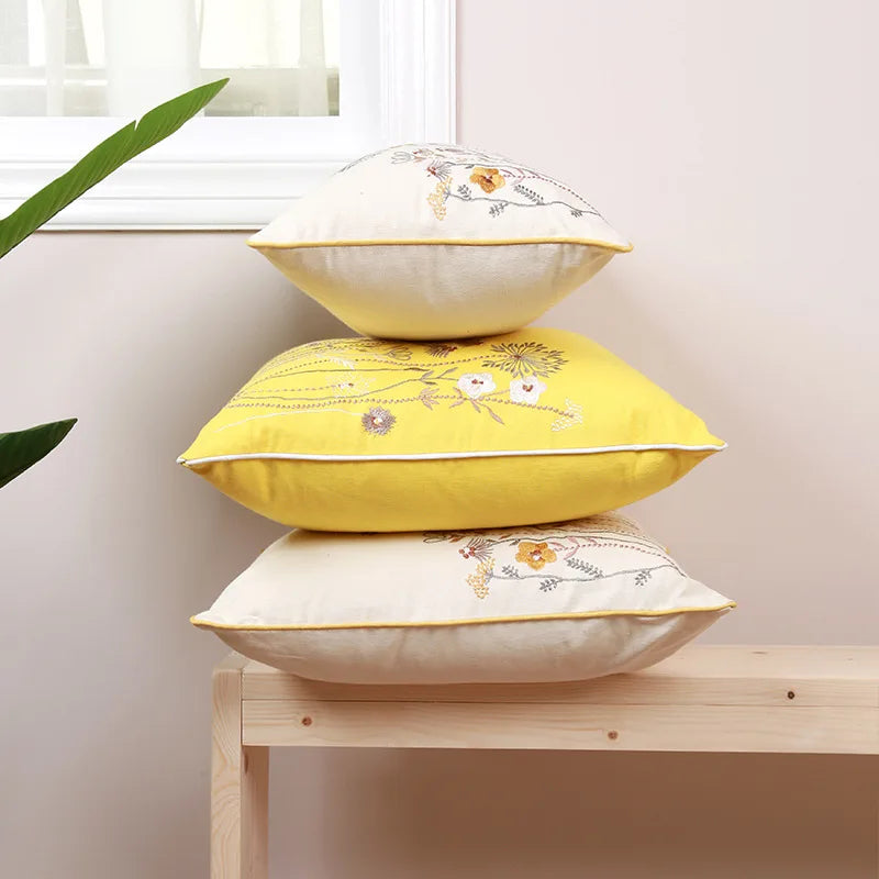 Afralia™ Dandelion Floral Yellow Pillow Cover for Home Decor