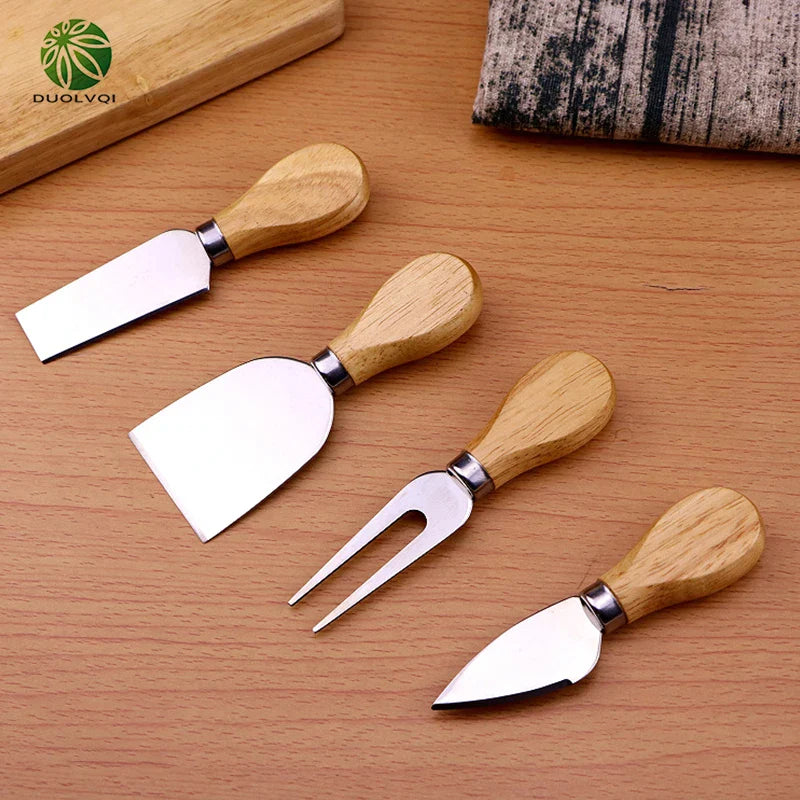 Afralia™ Cheese Knives Set with Wood Handle, Stainless Steel Pizza Cutting Tools