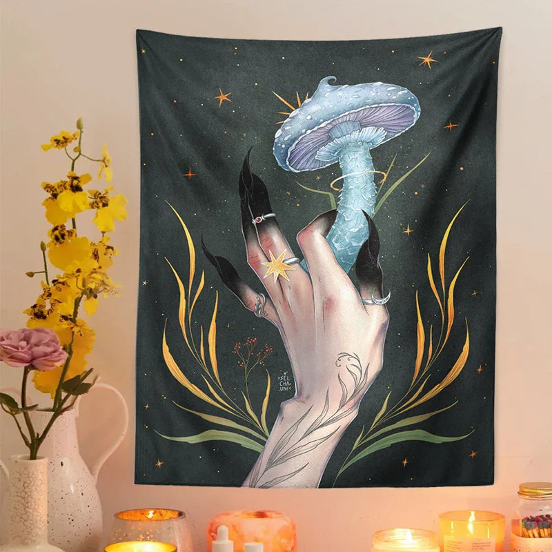 Afralia™ Mushroom Witch Mandrake Tapestry: Forest Magic Wall Hanging for Home Decor