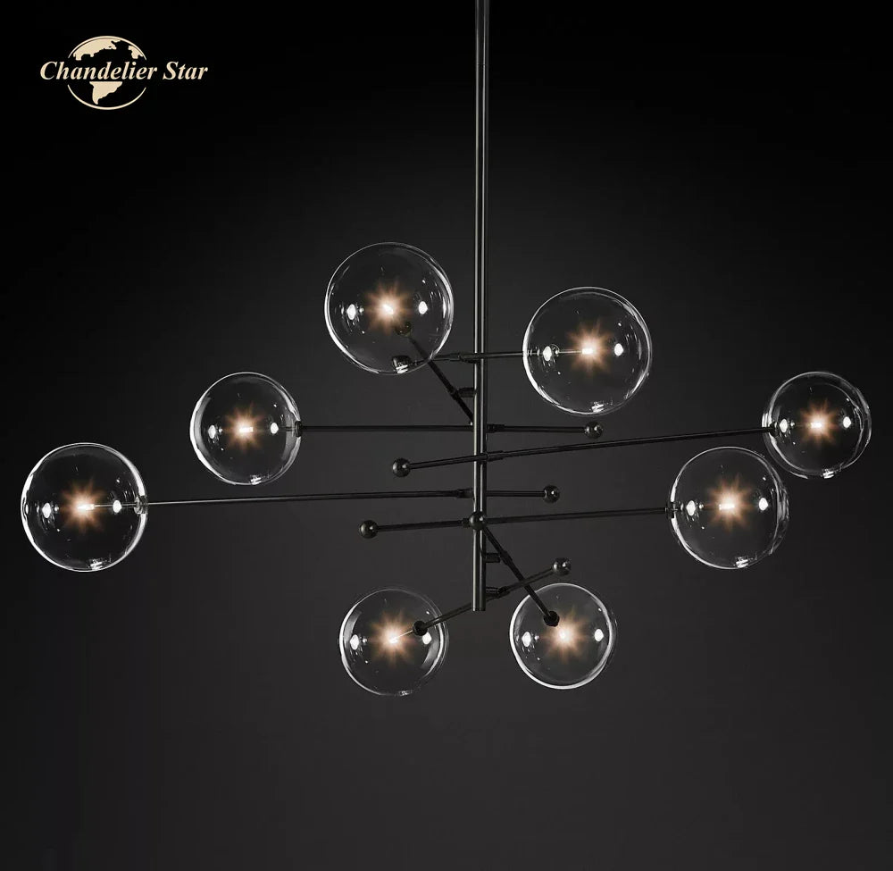Afralia™ Modern Black Brass Chandelier Clear Glass Globe Island Pendant Lights