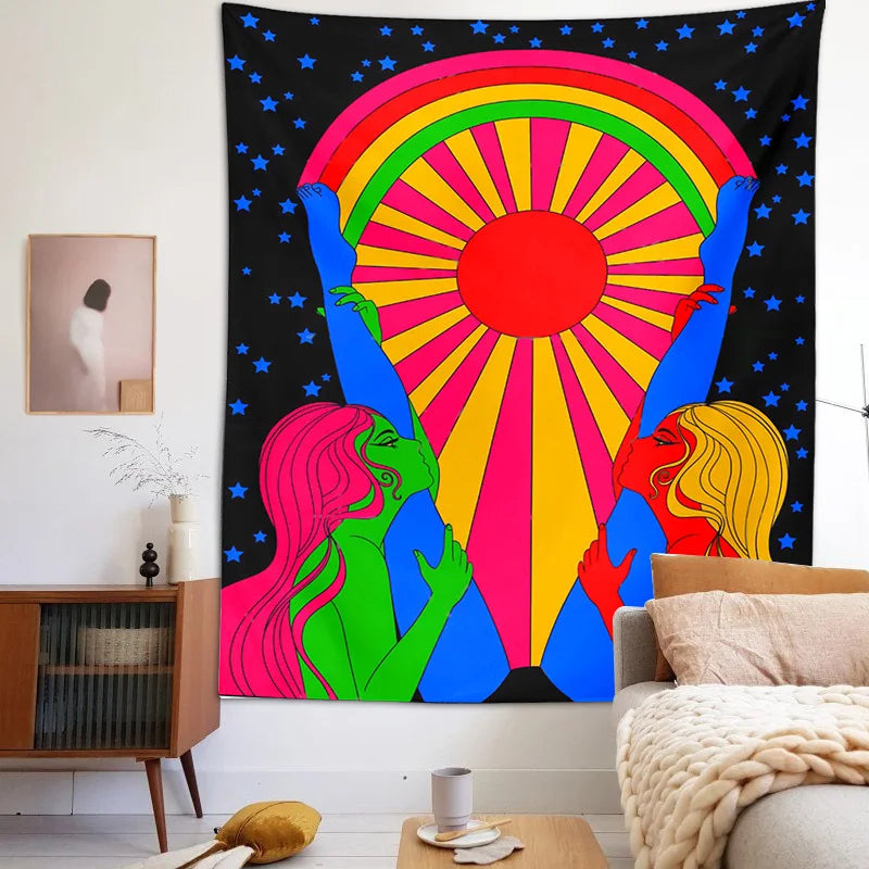 Afralia™ Retro Rainbow Sun Tapestry: Boho Aesthetic Wall Art for Home Decor