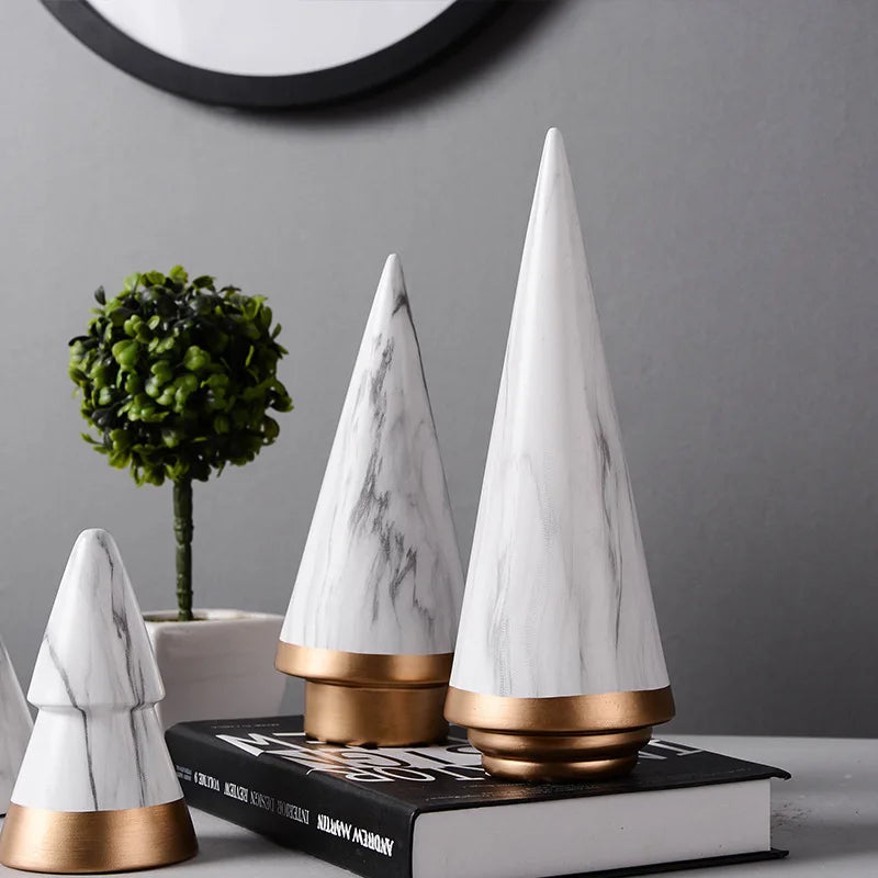 Afralia™ White Marble Geometric Christmas Tree Figurines for Nordic Home Decor