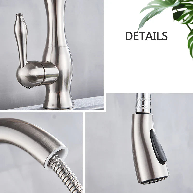 Afralia™ Brushed Nickel Kitchen Faucet Pull Out Single Handle Mixer Tap