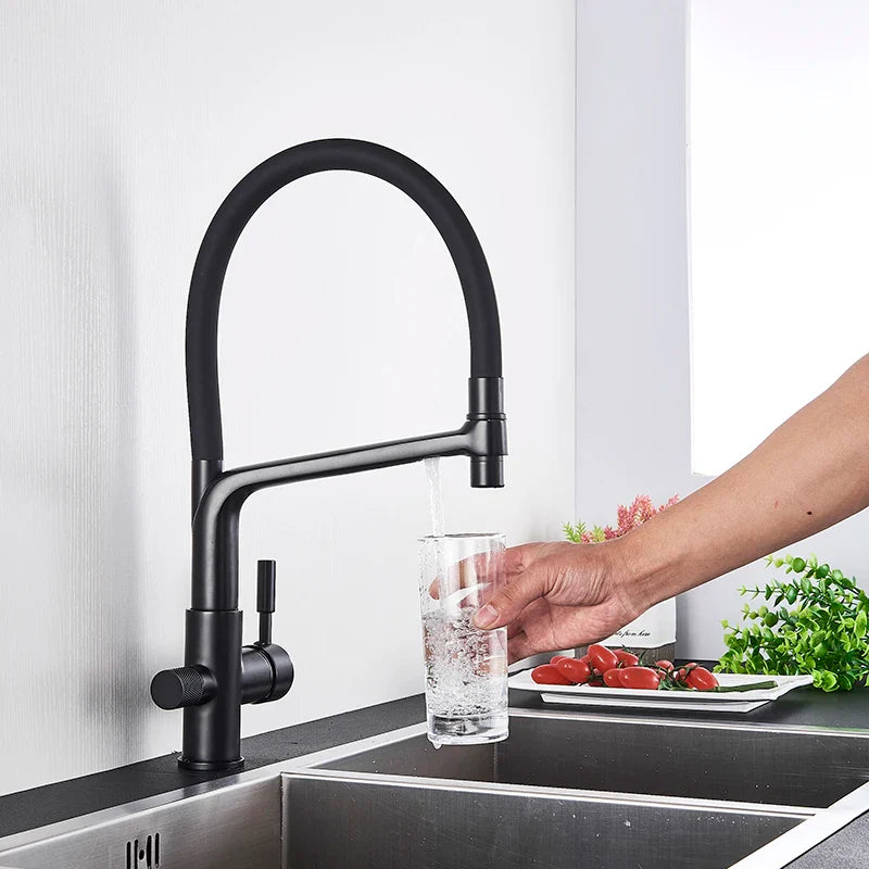 Afralia™ Brass Dual Spout Kitchen Water Filter Faucet 360° Rotation Drinking Filtered Mixer