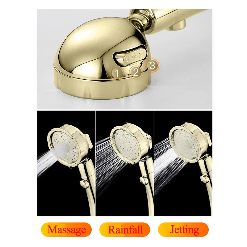 Afralia™ Retro Golden 3 Mode High Pressure Shower Head