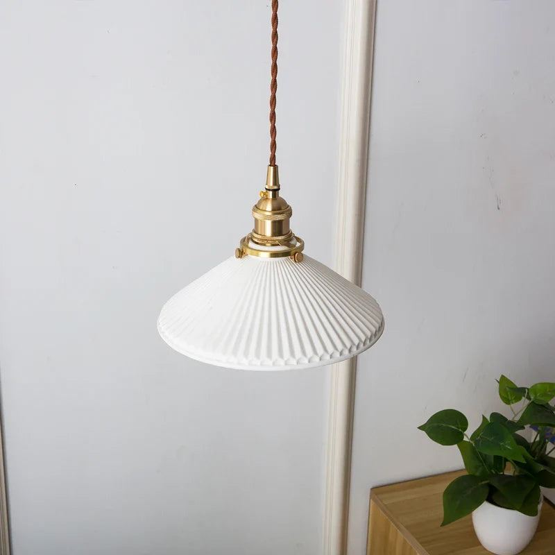 Afralia™ Ceramic Brass Pendant Lights | Nordic Japanese Style LED Hanging Lamp