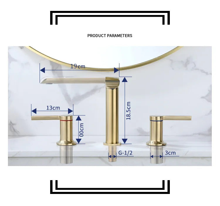 Afralia™ Brushed Gold Brass Widespread Bathroom Faucet 2 Handle Basin Tap