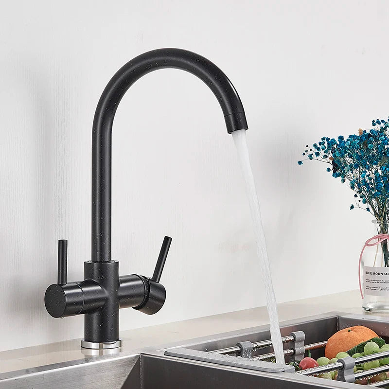Afralia™ Brass Kitchen Faucet with Double Sprayer and Drinking Water Filter