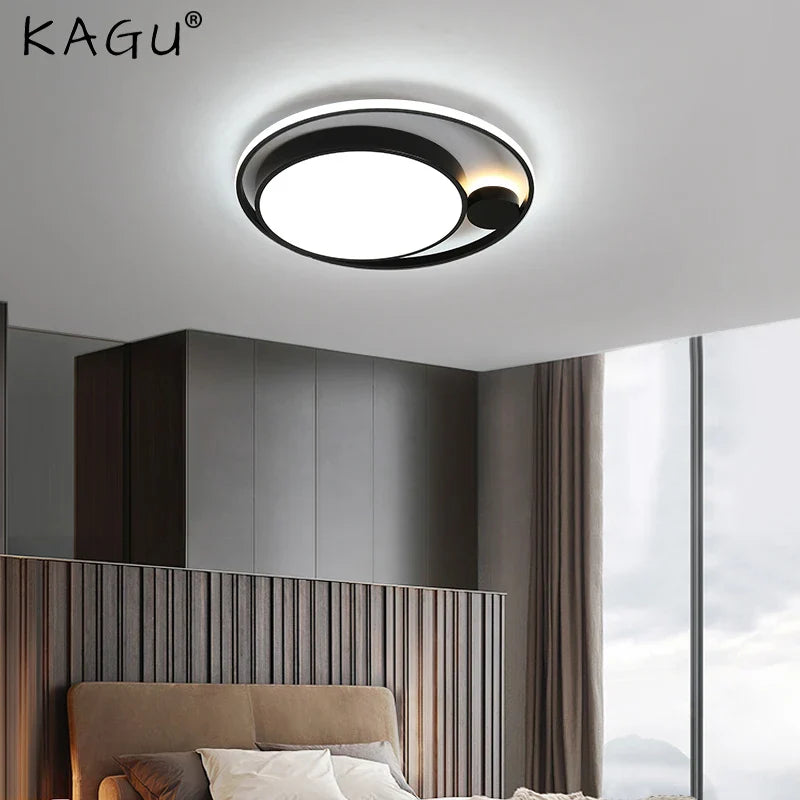 Afralia™ Modern Black LED Ceiling Lamps for Living Room Bedroom Chandelier Fixtures