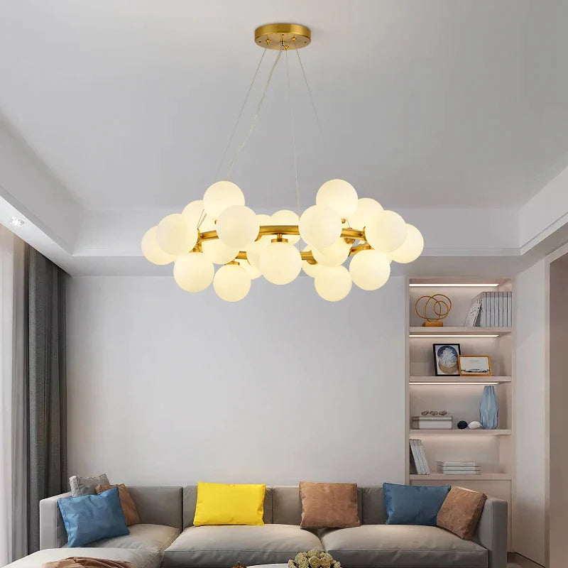 Afralia™ Modern Nordic G4 LED Chandelier with White Glass Ball for Stylish Home Lighting.