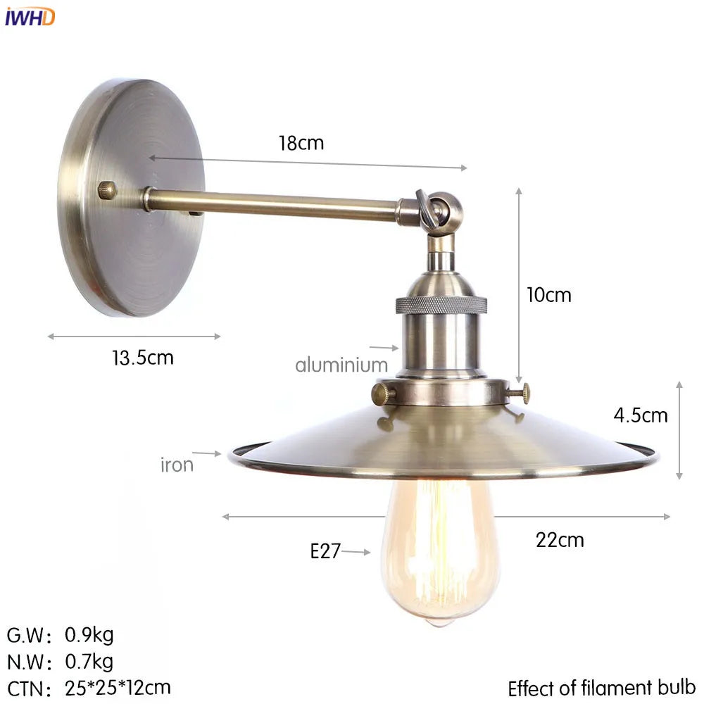 Afralia™ Antique Gold Rustic LED Wall Light for Home Decor