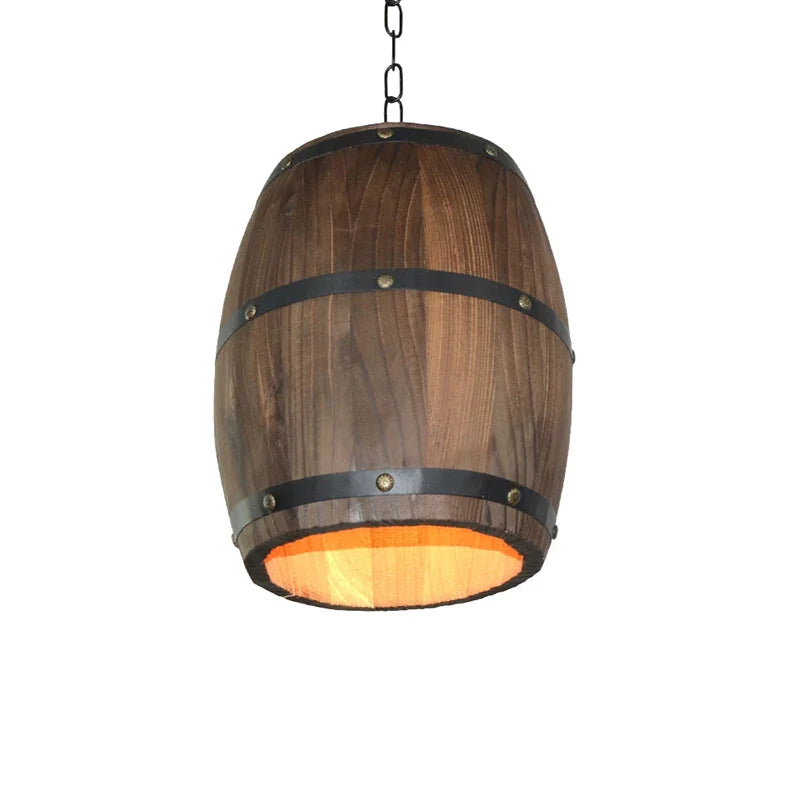 Afralia™ Wooden Barrel Pendant Lights Retro Decor Hanging Lamp for Dining Room Bar