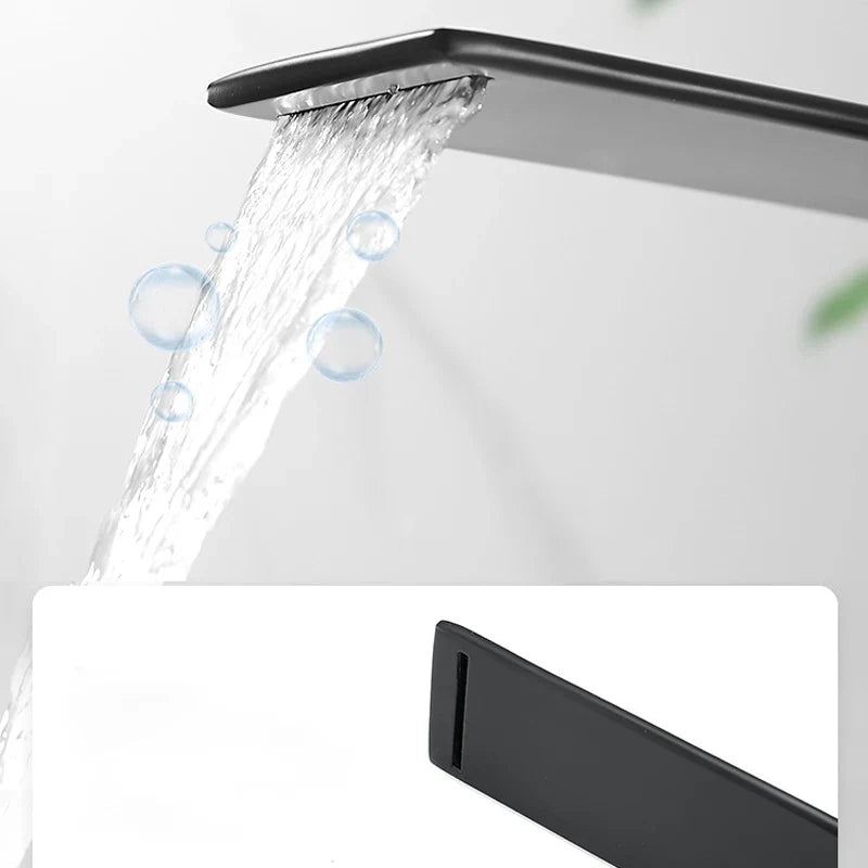 Afralia™ Modern Basin Faucet Mixer Tap Gold Black Single Handle Waterfall Hot Cold