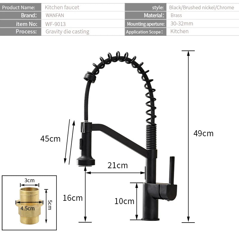 Afralia™ Modern Black & Brass Kitchen Faucet Pull Out Swivel Spout Mixer Tap 9013RSN