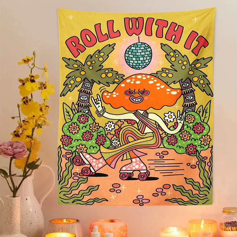 Afralia™ Mushroom Hippie Tapestry | Retro 70s Wall Hanging | Psychedelic Living Room Decor