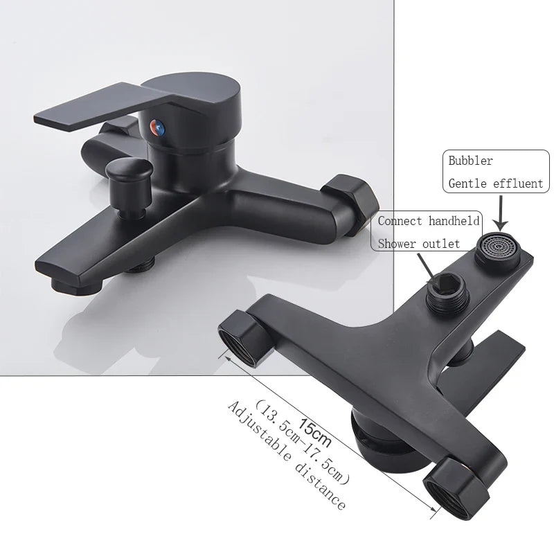 Afralia™ Matte Black Wall Mount Shower Faucet Set with Handheld Shower