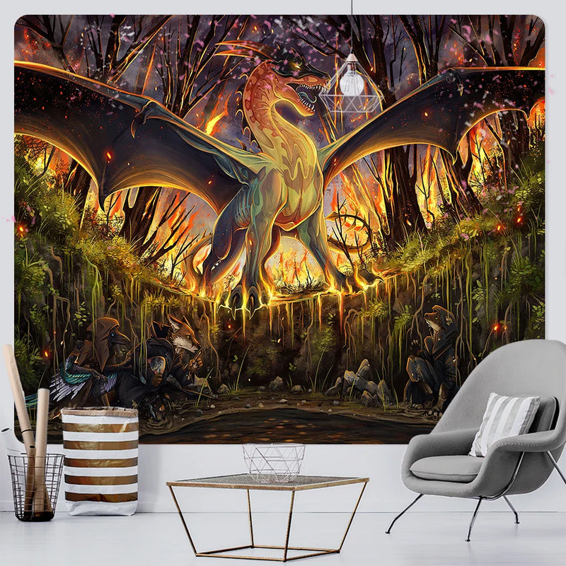 Afralia™ Dragon Psychedelic Art Tapestry for Home Decoration and Sofa Blanket