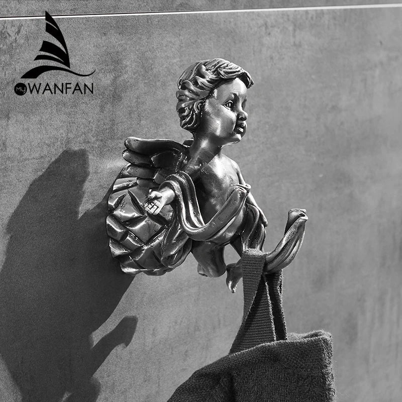 Afralia™ Angel Brass Towel Hook for Bathroom & Garage Wall Mounted
