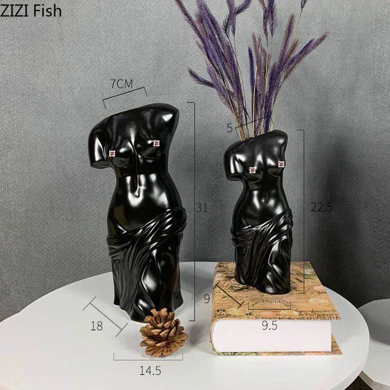 Afralia™ Human Body Figurine Bust Vase for Home Décor and Art Decoration