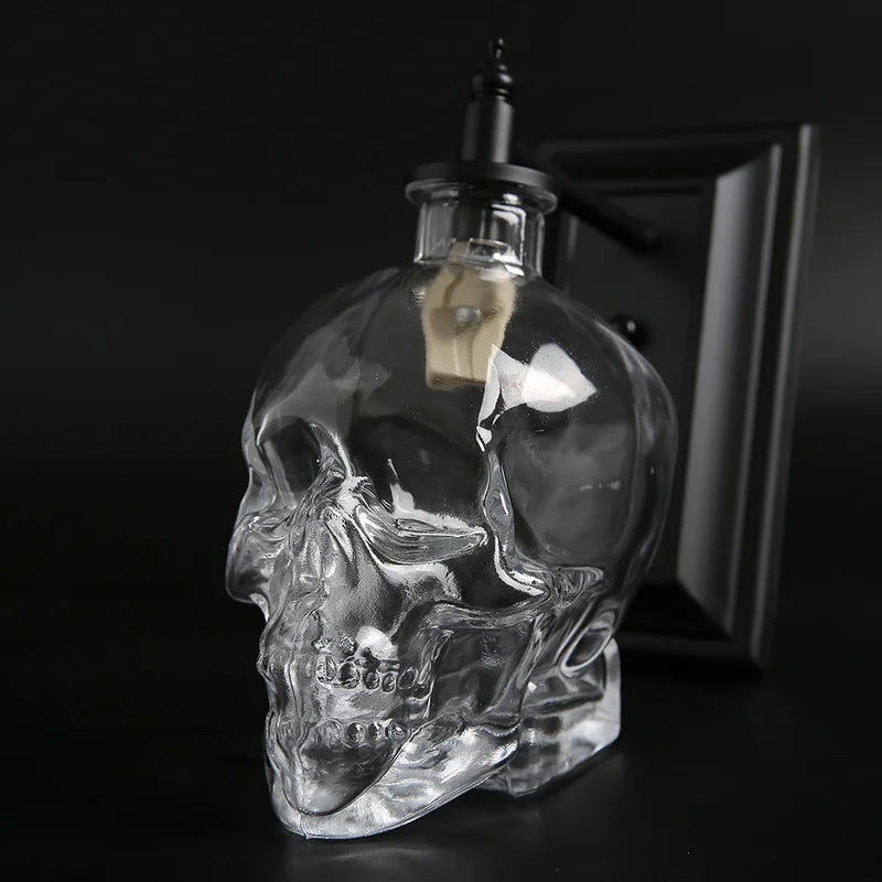 Afralia™ Retro Skull Bones Wall Lamps Clear Glass Bottle Industrial Light Fixtures