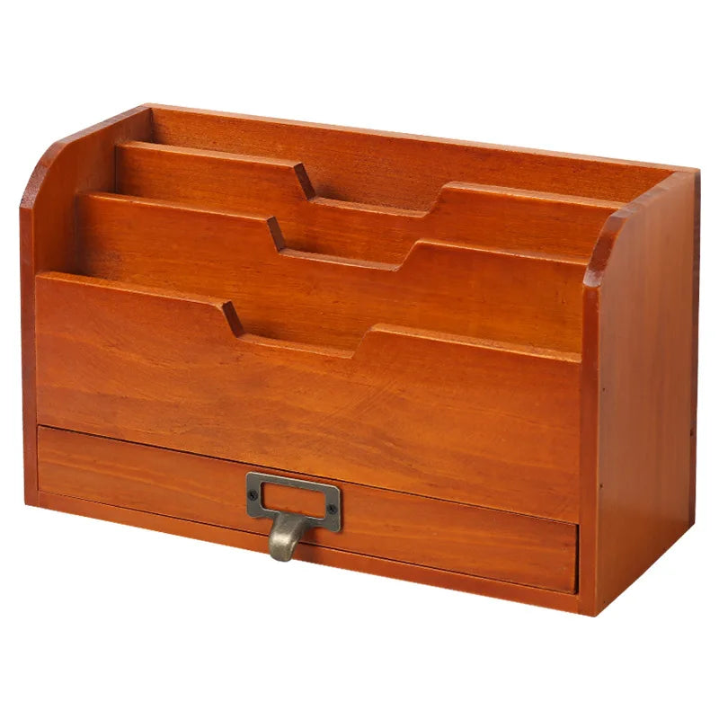 Afralia™ Wooden Desk Organizer for Office Storage and Sorting with Multipurpose Compartments