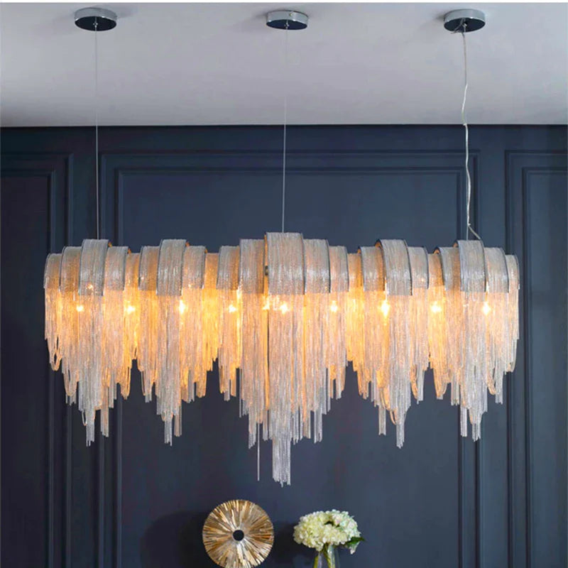 Afralia™ Tassel LED Chain Chandelier for Modern Living Room and Hotel Hanglamp Fixtures