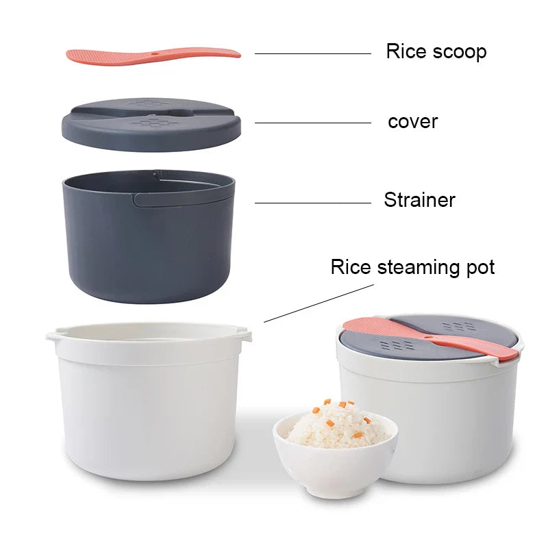 Afralia™ Microwave Rice Cooker Food Container Steamer Bento Lunch Box Kit