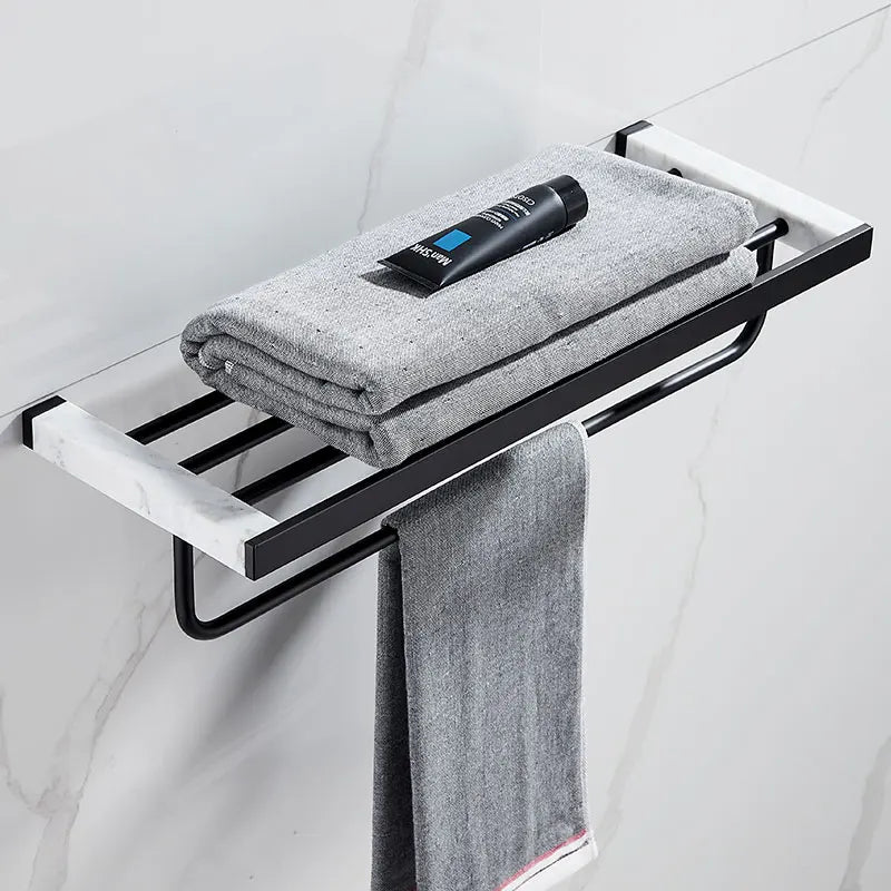 Afralia™ Marble & Brass Bathroom Set: Shelf, Towel Rack, Paper Holder, Toilet Brush Holder
