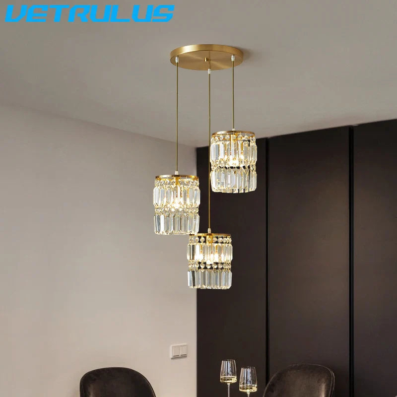 Afralia™ Crystal Copper LED Chandelier Pendant Light Modern Luxury Ceiling Lamp