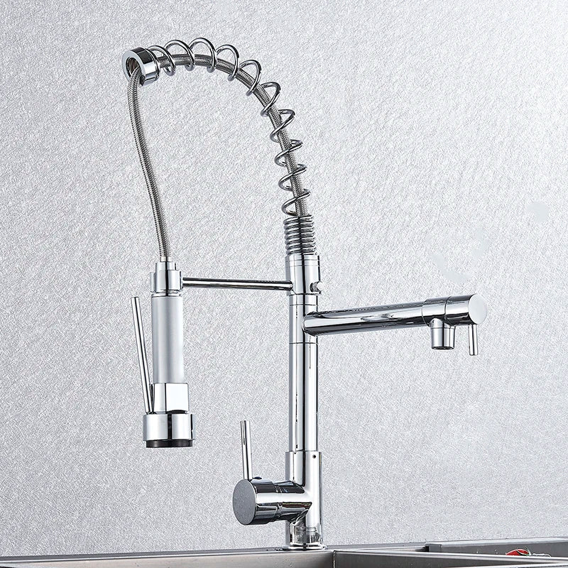 Afralia™ Kitchen Faucet Pull Out Dual Spout Single Handle Mixer Tap 360 Rotation