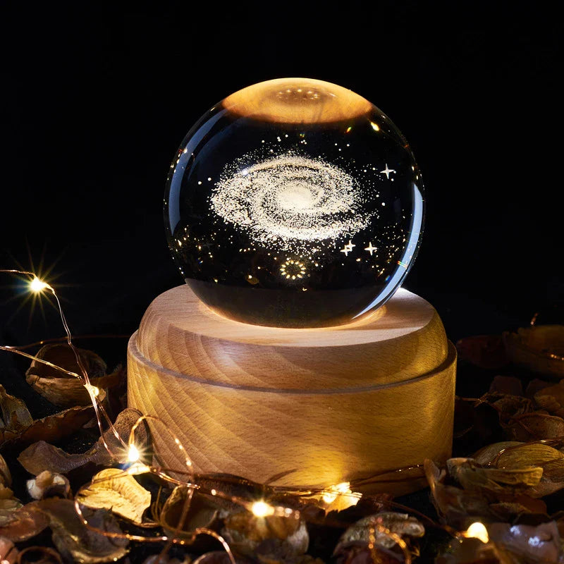 Afralia™ Crystal Ball Night Light USB Music Box Universe Globe 3D Lamp