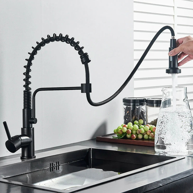 Afralia™ Stream Sprayer Kitchen Mixer Tap with 360 Rotation - Black Deck Mounted Kitchen Faucet