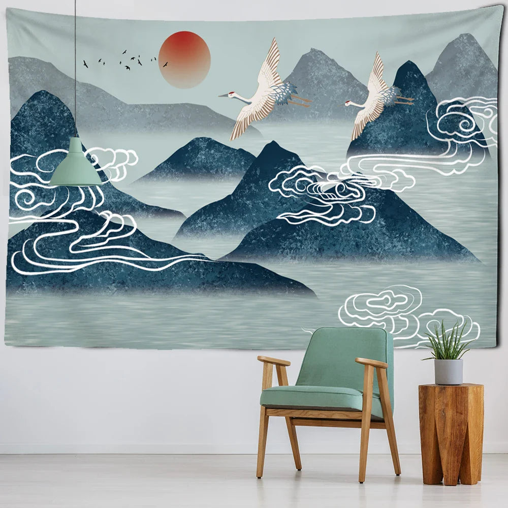 Afralia™ Sun Forest Mountain Wall Tapestry Beauty Psychedelic Hippie Wall Hanging