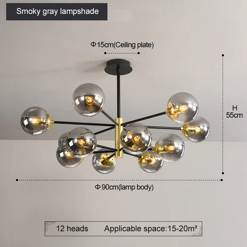 Afralia™ Glass Ball LED Chandelier: Retro Round Wrought Iron Indoor Lighting for Kitchen, Living Room, Farmhouse