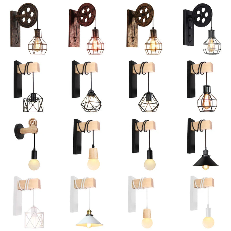 Afralia™ Industrial Pulley Wall Light - Retro Loft Sconce Fixture for Home, Cafe, Bar