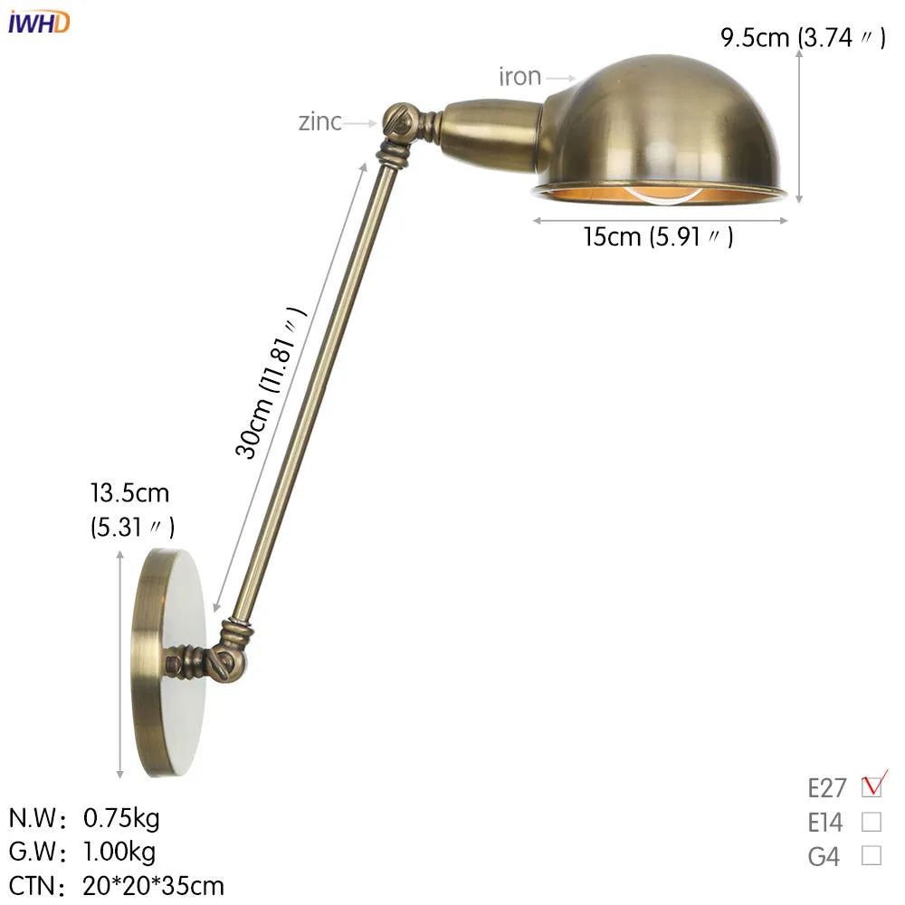 Afralia™ Vintage Industrial Wall Light Swing Arm LED Bedroom Cafe Stair Black