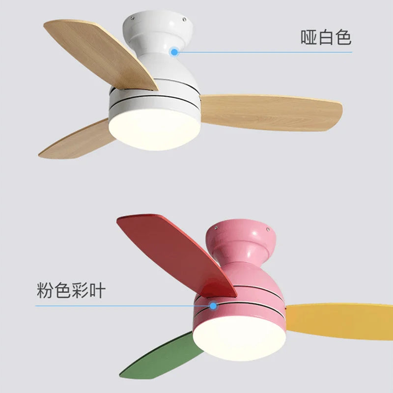 Afralia™ Macarons Ceiling Fan Light Remote Control Nordic Style for Kid's Room and Restaurant