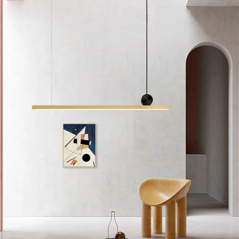 Afralia™ Linear LED Gold Pendant Light for Island, Restaurant, Bar - Nordic Designer Style