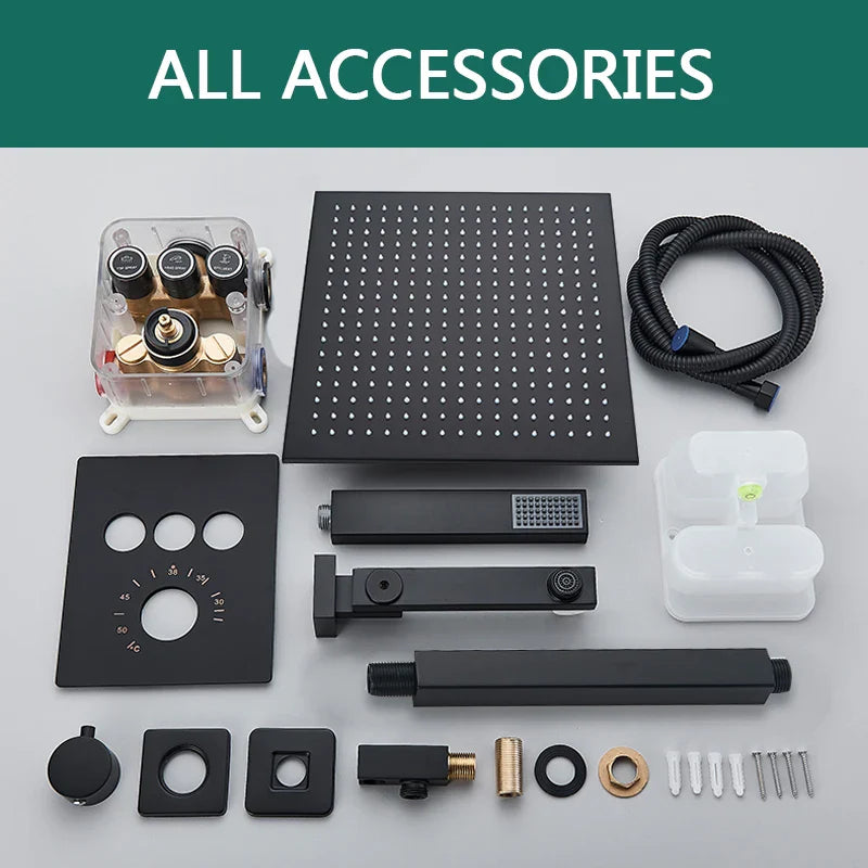 Afralia™ Matte Black Thermostatic Shower Faucet with Ceiling Rainfall Head