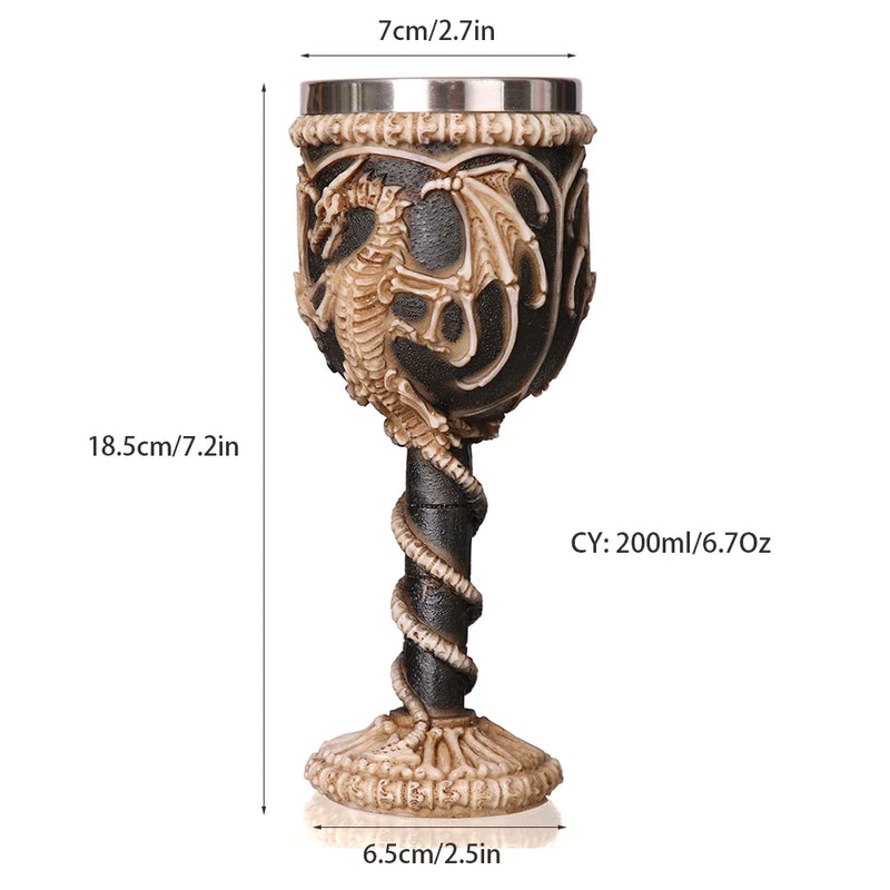 Afralia™ Dragon Skull Goblet: Gothic Resin Stainless Steel Wine Glass for Cocktail Bar Party