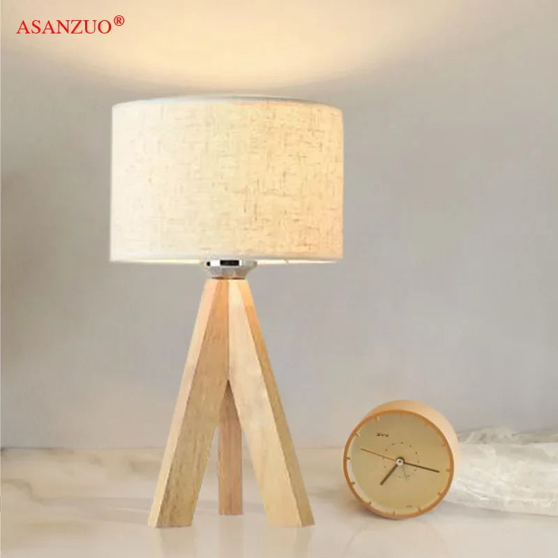 Afralia™ Wooden Table Lamp with Fabric Lampshade for Modern Reading Lighting